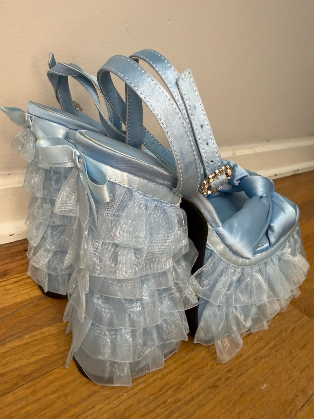 Sugar Thrillz Dolls Kill Blue Platform Heels Ruffle Bow Coquette Size 8 - Picture 5 of 14